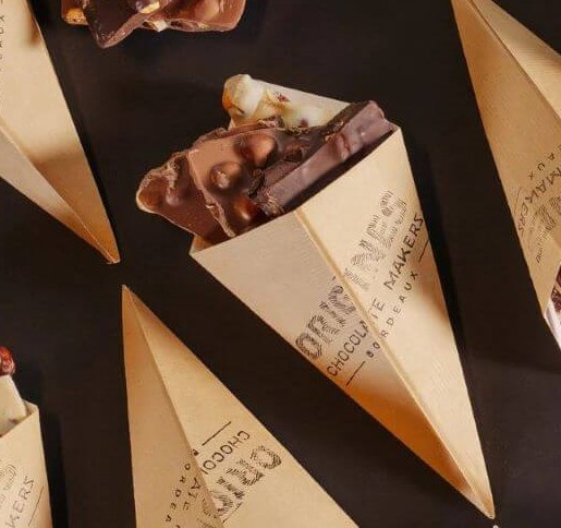 Cornet de chocolat bio aux noisettes torréfiées, Chocolaterie Origines Bordeaux